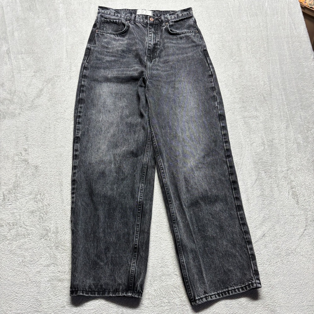We The Free People Frank Dad Jeans 27 High Rise Straight Wide Leg Ankle Black